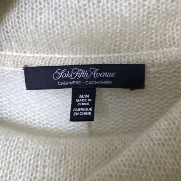 Saks Fifth Avenue Womens Ivory Cashmere Cowl Neck Sweater M - Picture 3 of 4